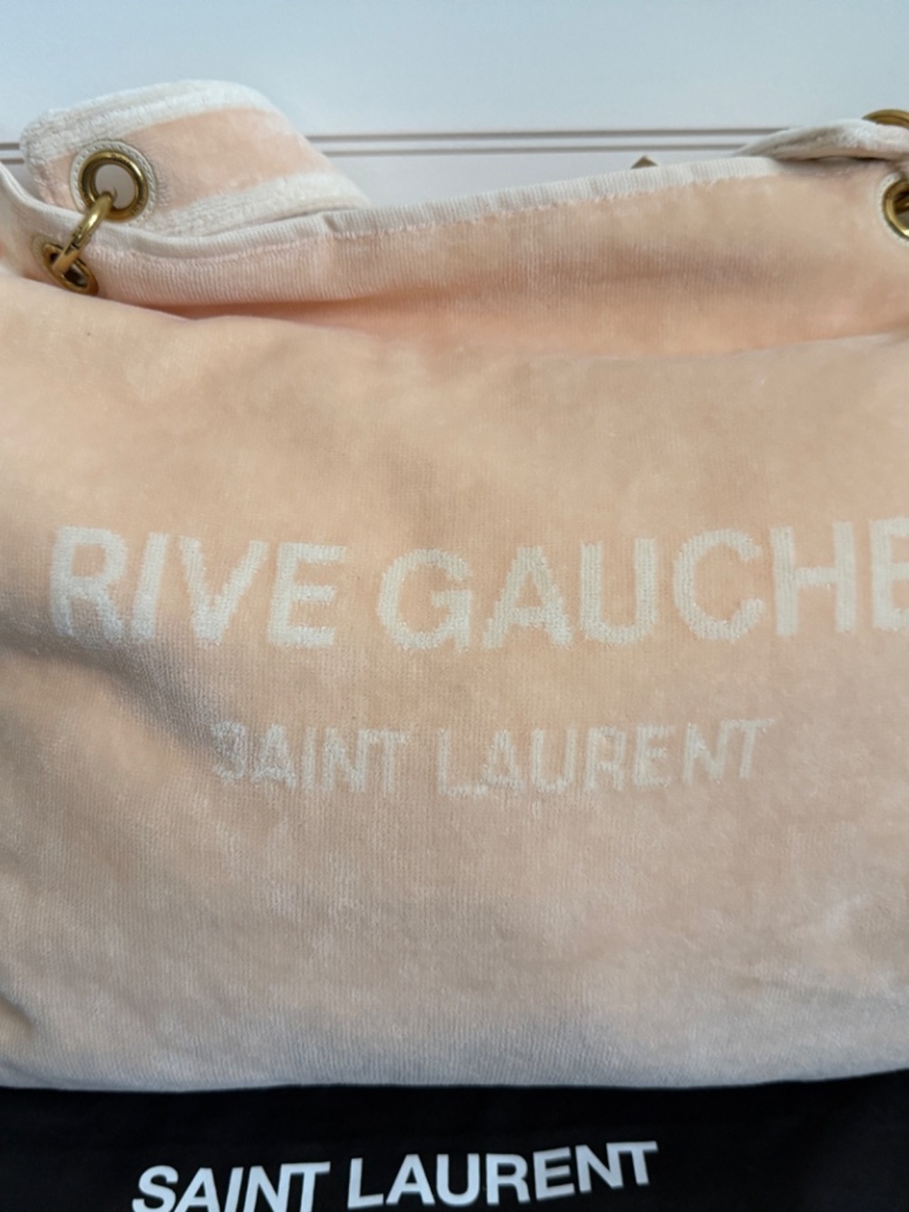 Saint Laurent YSL Rive Gauche Pink White Logo Convertible Towel Terry Tote Bag - Picture 7 of 16